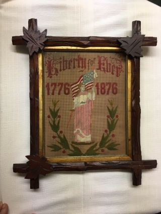 1776 - 1876 Framed Centennial Needlepoint Liberty For Ever Lady Liberty