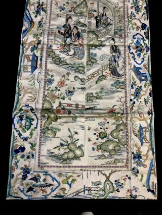 19th Century chinese Antique Hand - Made Silk On Silk embroidery Panal 4