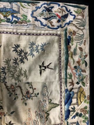 19th Century chinese Antique Hand - Made Silk On Silk embroidery Panal 5