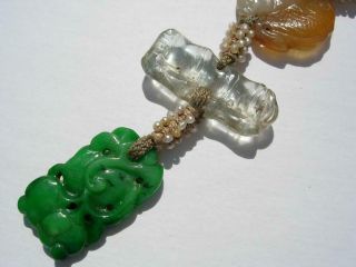 A ANTIQUE CHINESE JADE,  CORAL,  ROCK CRYSTAL & SEED PEARL PENDANTS 11