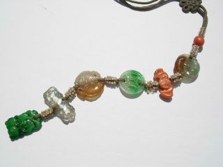 A ANTIQUE CHINESE JADE,  CORAL,  ROCK CRYSTAL & SEED PEARL PENDANTS 2