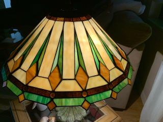 Lrg Stained / Leaded Slag & Textured Glass W/ Cabochons Lamp Shade Arts & Crafts 11