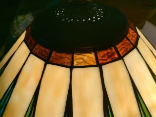 Lrg Stained / Leaded Slag & Textured Glass W/ Cabochons Lamp Shade Arts & Crafts 12