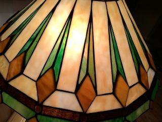 Lrg Stained / Leaded Slag & Textured Glass W/ Cabochons Lamp Shade Arts & Crafts 9