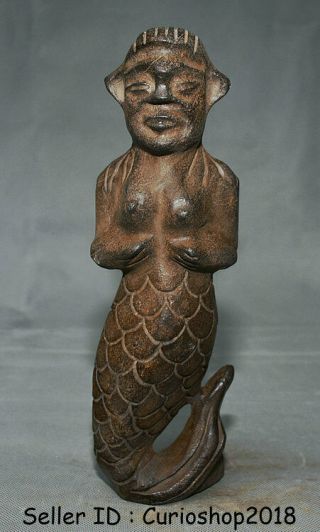 10.  8 " Chinese Neolithic Hongshan Culture Old Jade Carved Mermaid Sea - Maid Statue