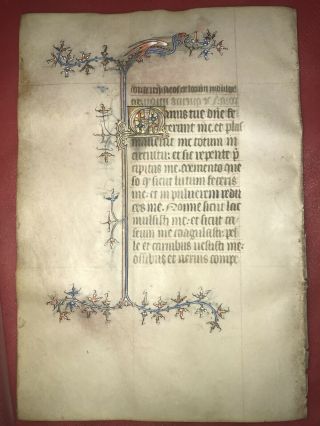 Medieval Manuscript Leaf On Vellum C.  1360 Dragon Illumination 9