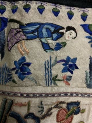 19th Century chinese Antique Hand - Made Silk On Silk embroidery Panal 11