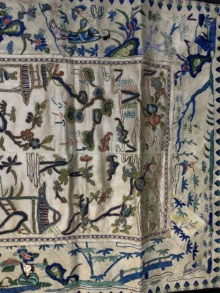 19th Century chinese Antique Hand - Made Silk On Silk embroidery Panal 4