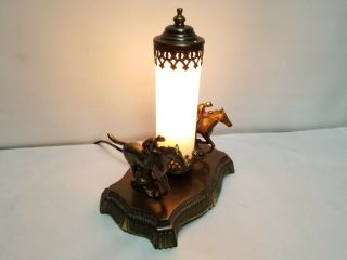 Vintage Rare Art Deco Desk Table Lamp Kentucky Derby Pair Horse Jockey Racing 12