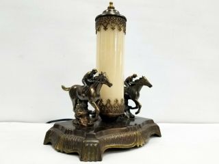 Vintage Rare Art Deco Desk Table Lamp Kentucky Derby Pair Horse Jockey Racing 3