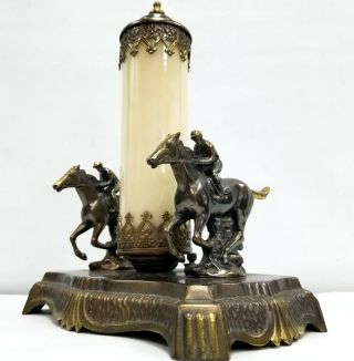 Vintage Rare Art Deco Desk Table Lamp Kentucky Derby Pair Horse Jockey Racing 6