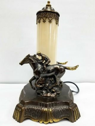 Vintage Rare Art Deco Desk Table Lamp Kentucky Derby Pair Horse Jockey Racing 8