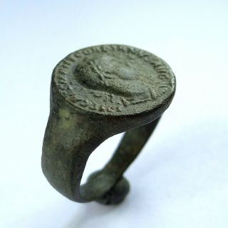Roman Ancient Artifact Bronze Ring With Roman Emperor Gordian Iii