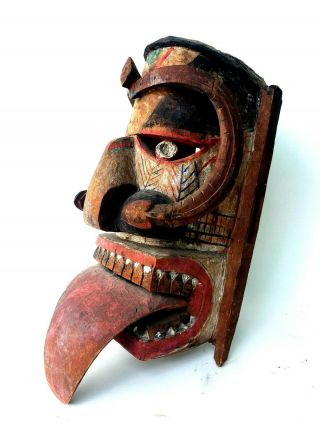 Antique Papua Guinea Carved Wood Tribal Mask W Large Tongue