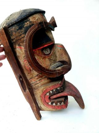 Antique Papua Guinea Carved Wood Tribal Mask w Large Tongue 4