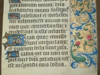 Illuminated Medieval Manuscript Vellum BOH Leaf w/ Butterfly MINIATURE,  c.  1470 4