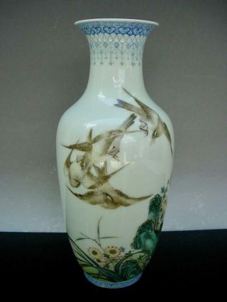 A Good Old Chinese Famille Rose Vase With Birds & Inscription,  Republic Period