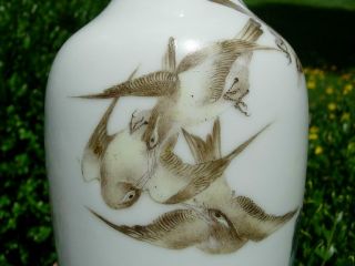 A GOOD OLD CHINESE FAMILLE ROSE VASE WITH BIRDS & INSCRIPTION,  REPUBLIC PERIOD 5