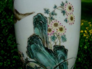 A GOOD OLD CHINESE FAMILLE ROSE VASE WITH BIRDS & INSCRIPTION,  REPUBLIC PERIOD 7