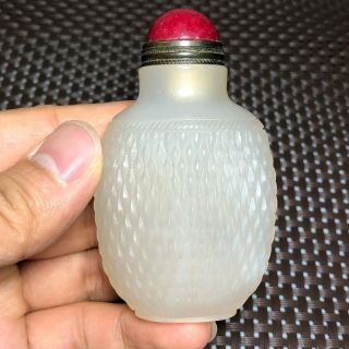 Old Chinese White Agate Handwork Willow Basket Stripe Collectible Snuff Bottle 2