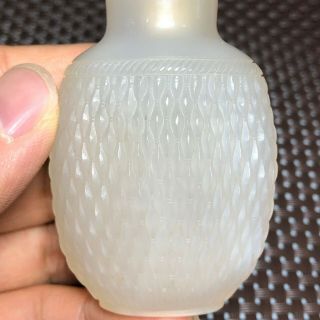 Old Chinese White Agate Handwork Willow Basket Stripe Collectible Snuff Bottle 3