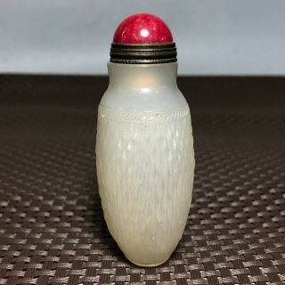Old Chinese White Agate Handwork Willow Basket Stripe Collectible Snuff Bottle 7