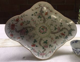 Antique Chinese Famille Rose Footed Dish Plate Qing Dynasty 10