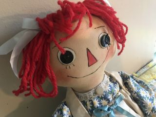 Primitve Folk Art Chubby Raggedy Ann Doll Blue Daisy 22 inches tall Handmade 3