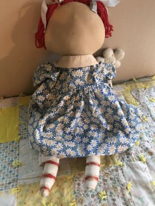 Primitve Folk Art Chubby Raggedy Ann Doll Blue Daisy 22 inches tall Handmade 5