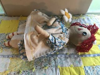 Primitve Folk Art Chubby Raggedy Ann Doll Blue Daisy 22 inches tall Handmade 9