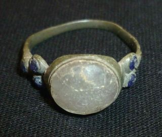 VIKING Bronze RING with Clear and Blue Gem - Circa 7th - 9th Century AD /939 2