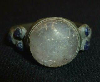 VIKING Bronze RING with Clear and Blue Gem - Circa 7th - 9th Century AD /939 3