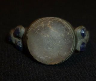VIKING Bronze RING with Clear and Blue Gem - Circa 7th - 9th Century AD /939 4