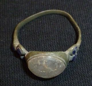 VIKING Bronze RING with Clear and Blue Gem - Circa 7th - 9th Century AD /939 5