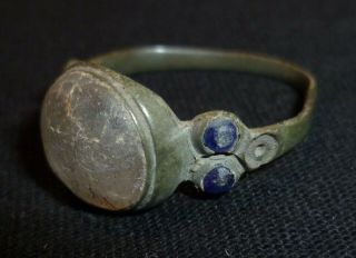 VIKING Bronze RING with Clear and Blue Gem - Circa 7th - 9th Century AD /939 6