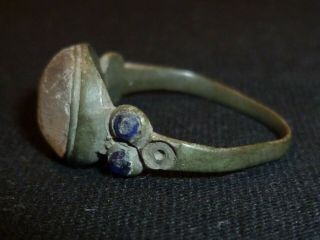 VIKING Bronze RING with Clear and Blue Gem - Circa 7th - 9th Century AD /939 8