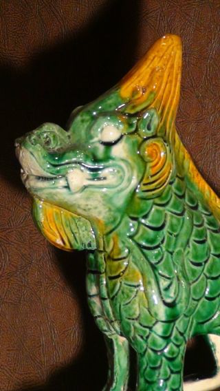 PAIR ANTIQUE CHINESE POTTERY GLAZED ROOF TILES IN DRAGONS SHAPE 3