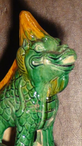 PAIR ANTIQUE CHINESE POTTERY GLAZED ROOF TILES IN DRAGONS SHAPE 4