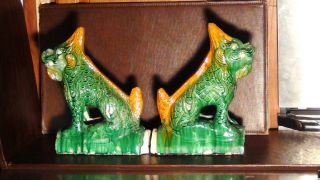 PAIR ANTIQUE CHINESE POTTERY GLAZED ROOF TILES IN DRAGONS SHAPE 7