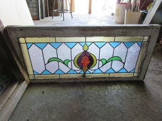 Colorful Antique Stained Glass Transom Window 34.  25 X 15.  5 Salvage