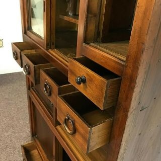 Japanese Wood Cabinet with Glass and Wood Sliding Doors and Drawers 6