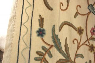 Vintage crewelwork wool bedspread bed cover spread French old coverlet 88 X 66 10