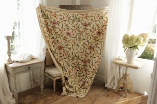 Vintage crewelwork wool bedspread bed cover spread French old coverlet 88 X 66 3
