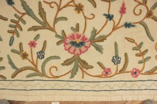 Vintage crewelwork wool bedspread bed cover spread French old coverlet 88 X 66 5