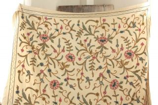 Vintage crewelwork wool bedspread bed cover spread French old coverlet 88 X 66 7
