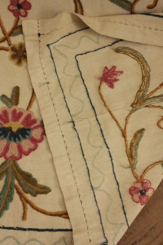 Vintage crewelwork wool bedspread bed cover spread French old coverlet 88 X 66 9