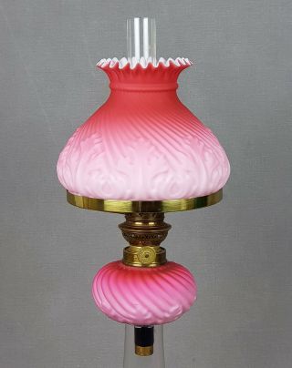 Victorian Satin Pink Case Opal Acanthus Kerosene Oil Miniature Peg Lamp & Shade