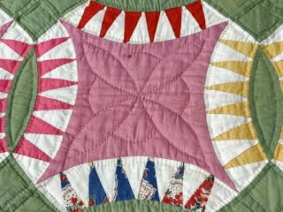Tiny Triangles c 1930s Pickle Dish QUILT Vintage Feedsack Pink 11