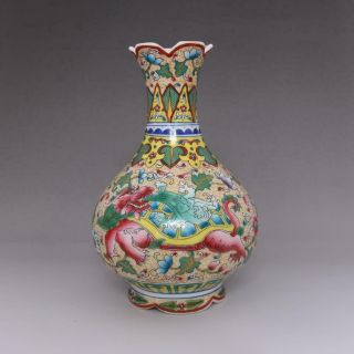 Fine Antique Chinese Porcelain Kylin Famille - Rose Vase Qianlong Marked