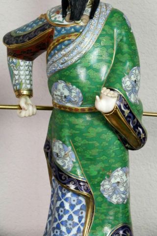 Large Chinese Gilded Cloisonne Figure of a Warrior With Dragon Glaive Polearm 3
